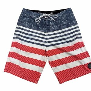 O'Neill Men's Navy and Red Striped Board Shorts